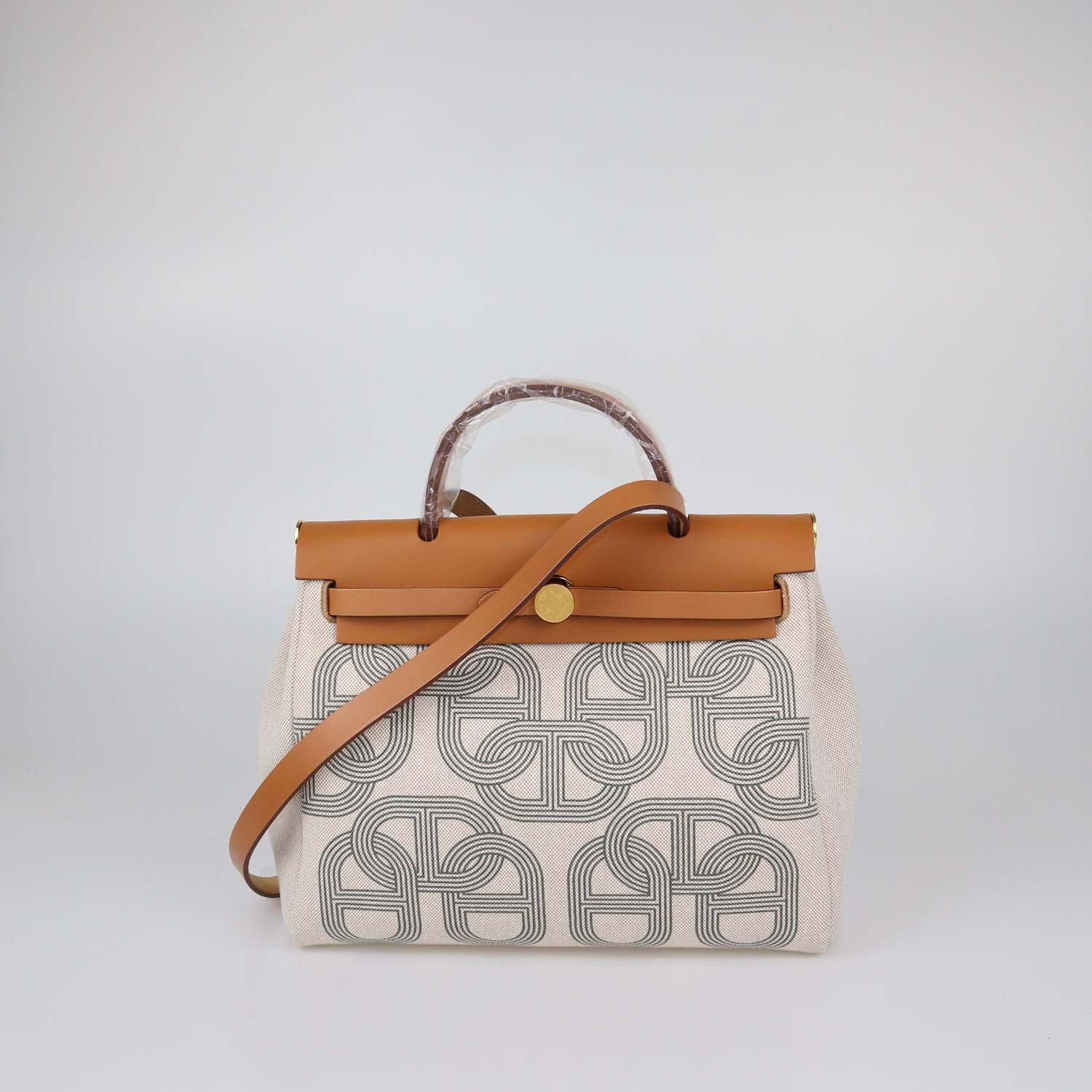 Hermes Ecru Beige/Naturel Sable Canvas and Vache Hunter Leather Chaine D'Ancre Herbag Zip 31 Bag