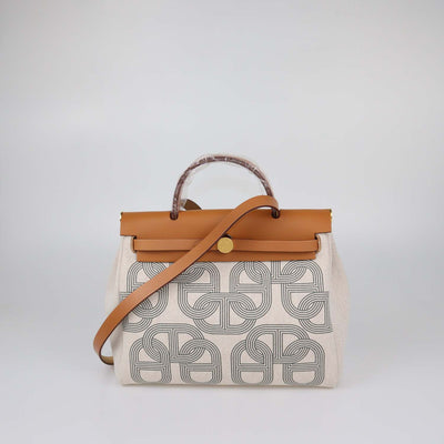 Hermes Ecru Beige/Naturel Sable Canvas and Vache Hunter Leather Chaine D'Ancre Herbag Zip 31 Bag