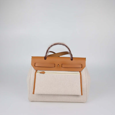 Hermes Ecru Beige/Naturel Sable Canvas and Vache Hunter Leather Chaine D'Ancre Herbag Zip 31 Bag