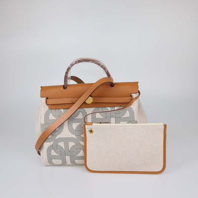 Hermes Ecru Beige/Naturel Sable Canvas and Vache Hunter Leather Chaine D'Ancre Herbag Zip 31 Bag