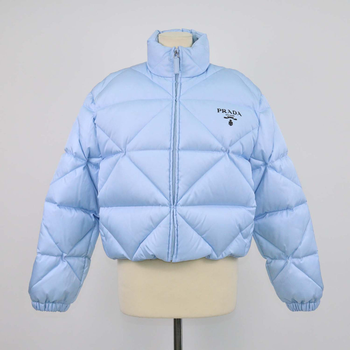 Prada Light Blue Quilted Re-Nylon Puffer Cropped Down Jacket