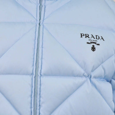 Prada Light Blue Quilted Re-Nylon Puffer Cropped Down Jacket