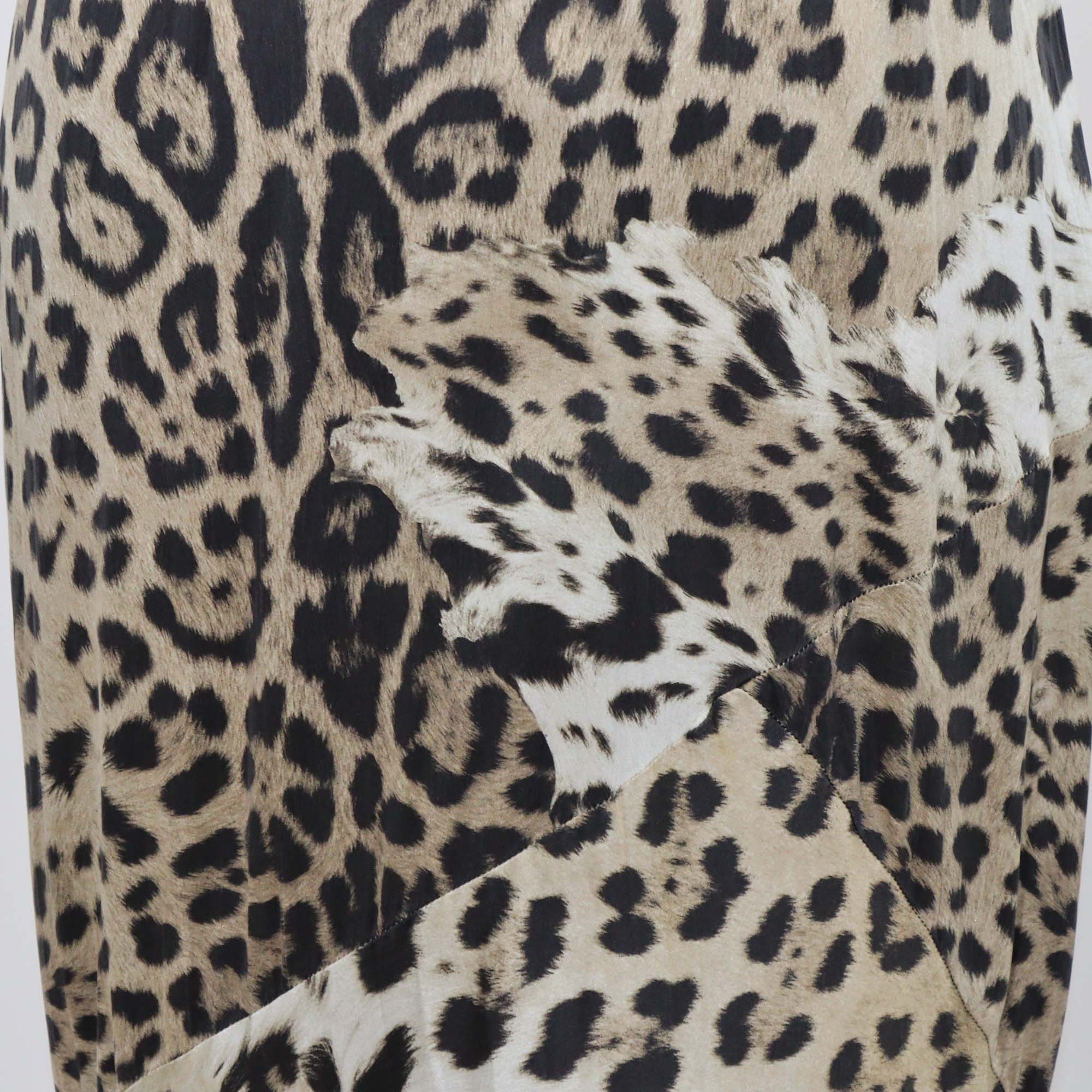 Roberto Cavalli Brown/Black Silk Leopard Print Flared Maxi Skirt
