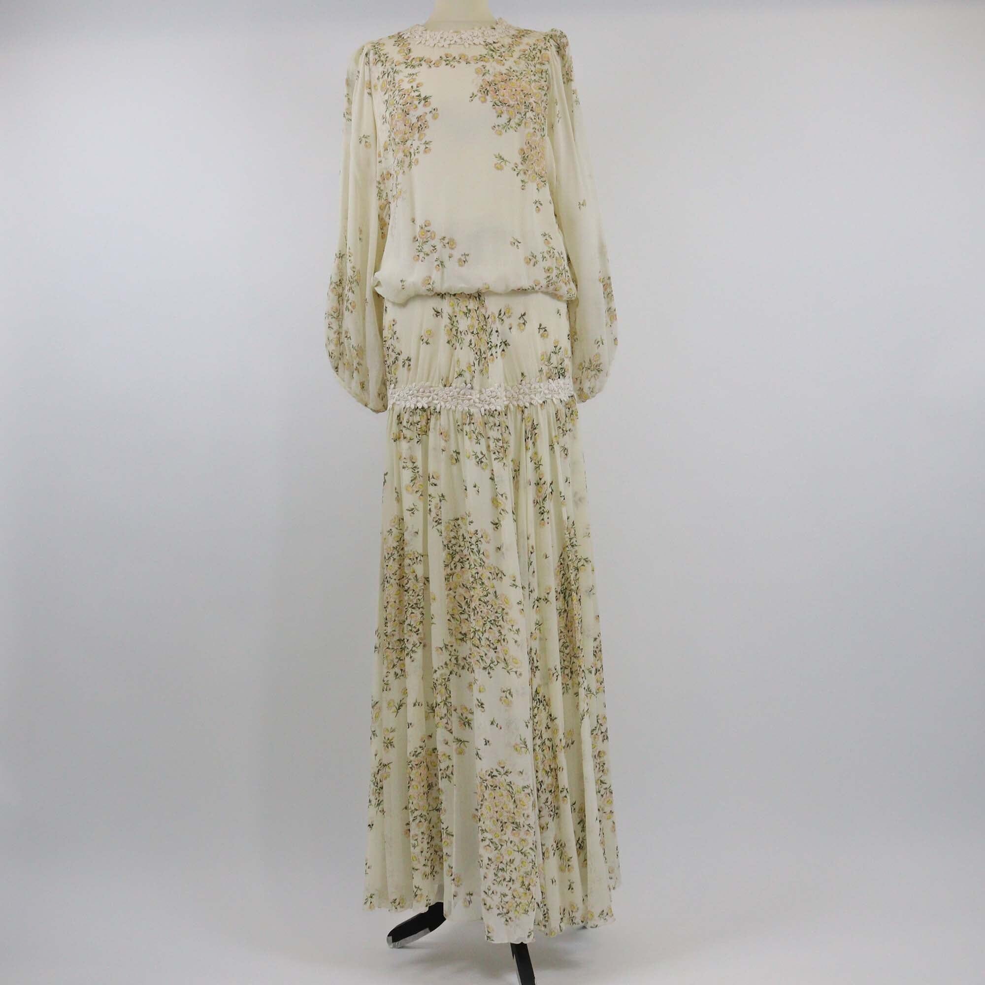 Giambattista Valli Cream Floral Print & Floral Trim Blouse & Maxi Skirt Set Womens Giambattista Valli 