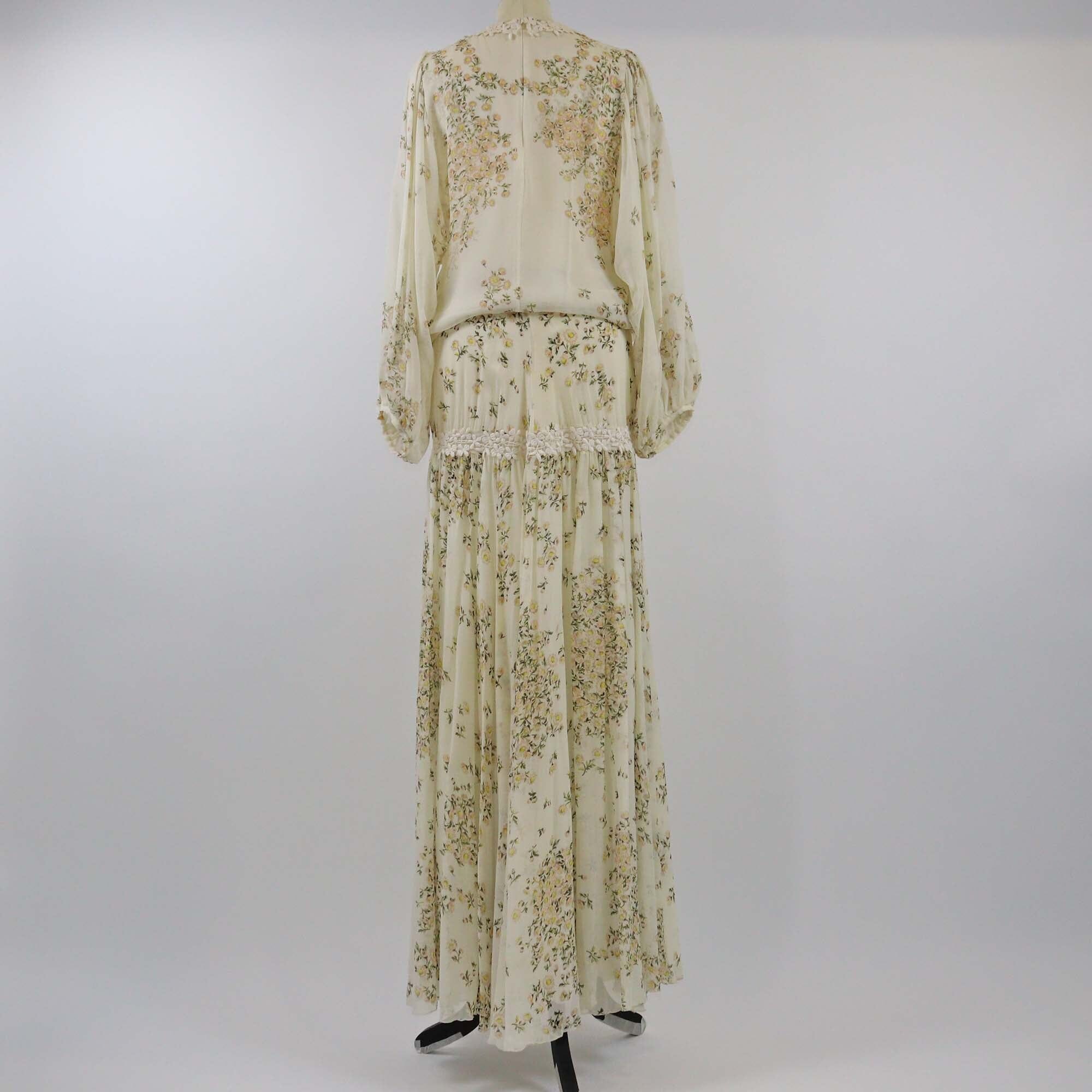 Giambattista Valli Cream Floral Print & Floral Trim Blouse & Maxi Skirt Set Womens Giambattista Valli 