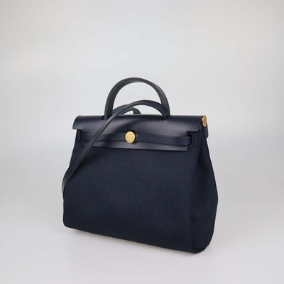 Hermes Black Canvas and Vache Hunter Leather Herbag Zip 31 Bag