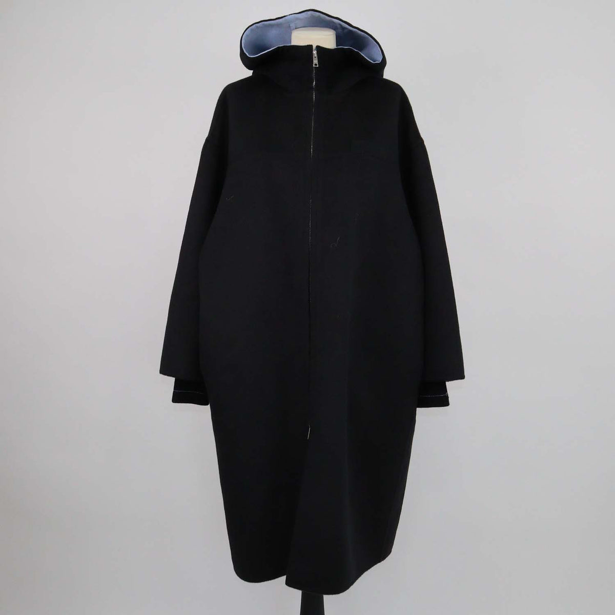 Prada Black Blend Wool Belted Hoodie Coat