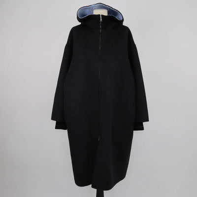Prada Black Blend Wool Belted Hoodie Coat