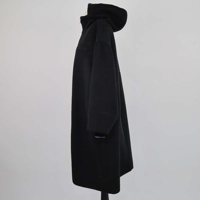 Prada Black Blend Wool Belted Hoodie Coat
