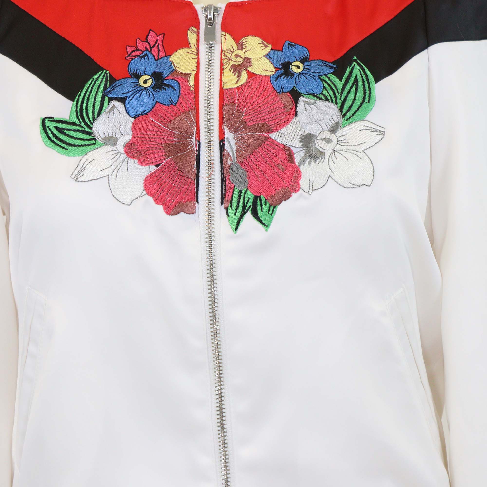 Maje White/Multicolor Polyester Floral Embroidered Bomber Jacket