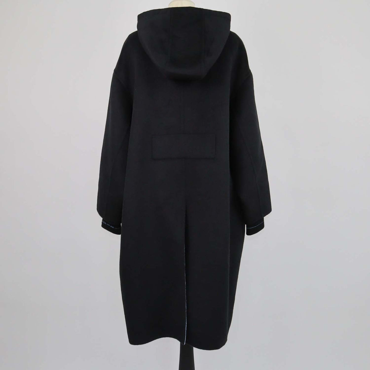 Prada Black Blend Wool Belted Hoodie Coat