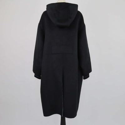 Prada Black Blend Wool Belted Hoodie Coat