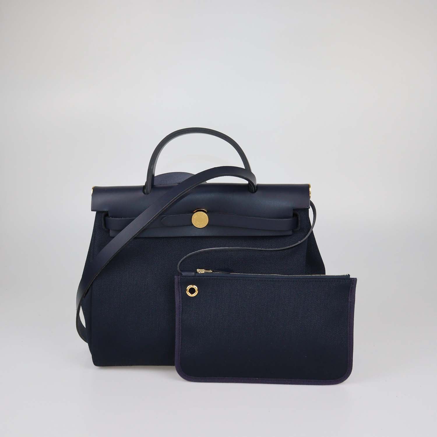 Hermes Black Canvas and Vache Hunter Leather Herbag Zip 31 Bag