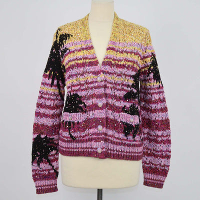 Chanel Multicolor Sequins Blend Cashmere Palm Striped Cardigan