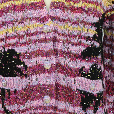 Chanel Multicolor Sequins Blend Cashmere Palm Striped Cardigan