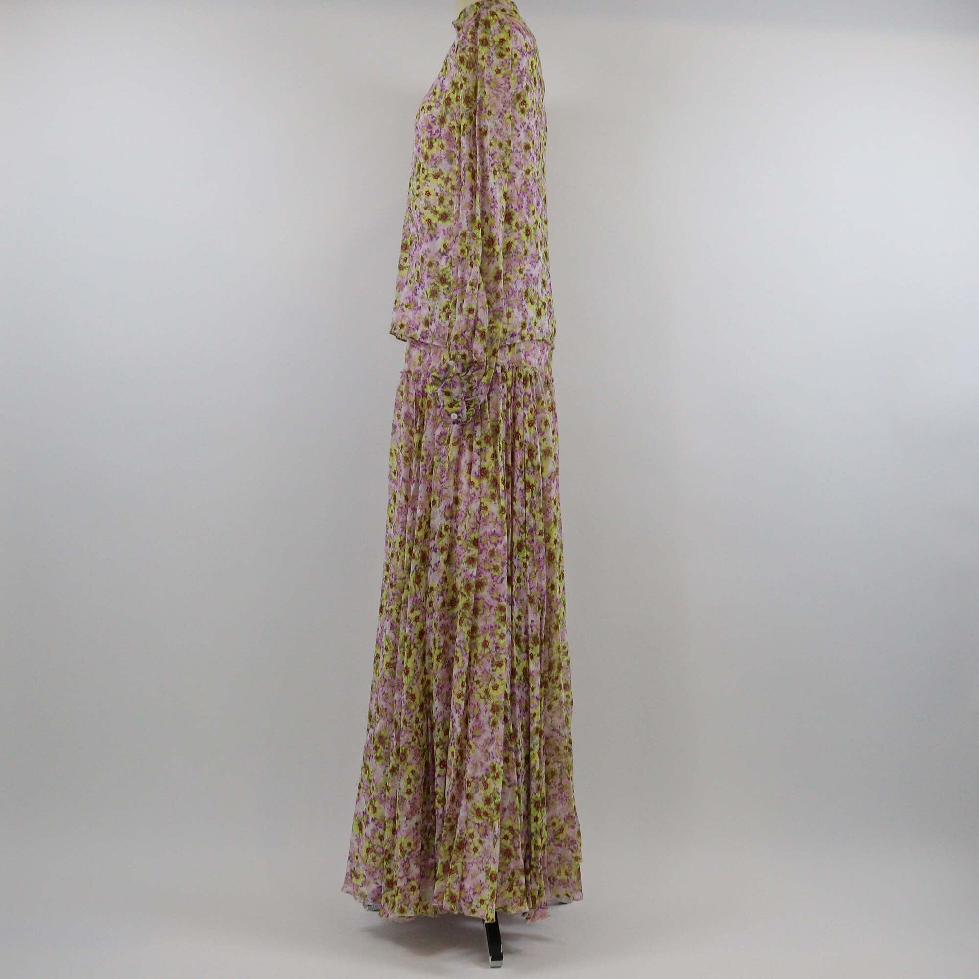 Giambattista Valli Multicolor Floral Print Blouse & Pleated Maxi Skirt Set Womens Giambattista Valli 