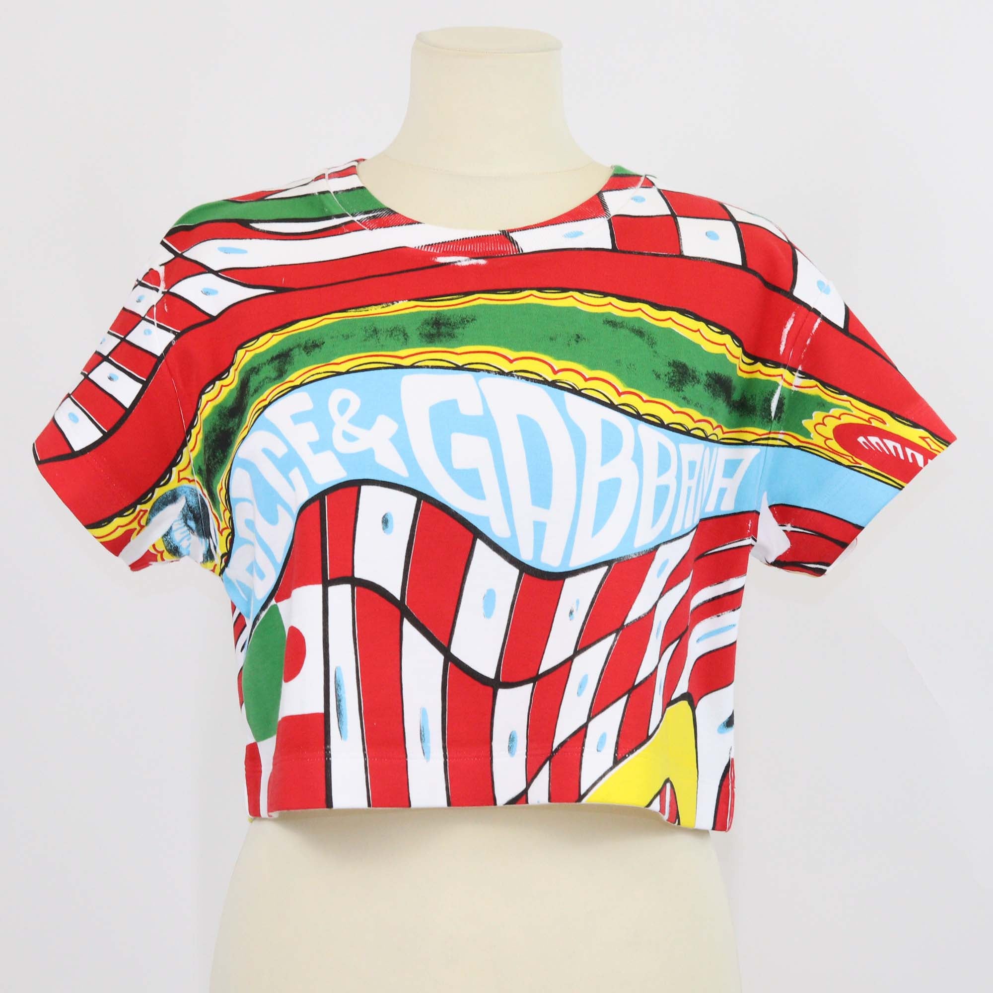 Dolce & Gabbana Multicolor Cotton Carreto Print Crop T-Shirt