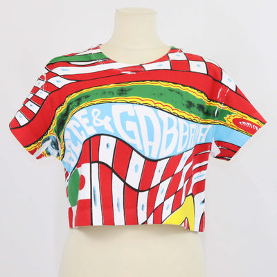 Dolce & Gabbana Multicolor Cotton Carreto Print Crop T-Shirt