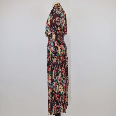 Zimmermann Burgundy/Multicolor Cotton & Silk Floral Print Shirred Maxi Dress