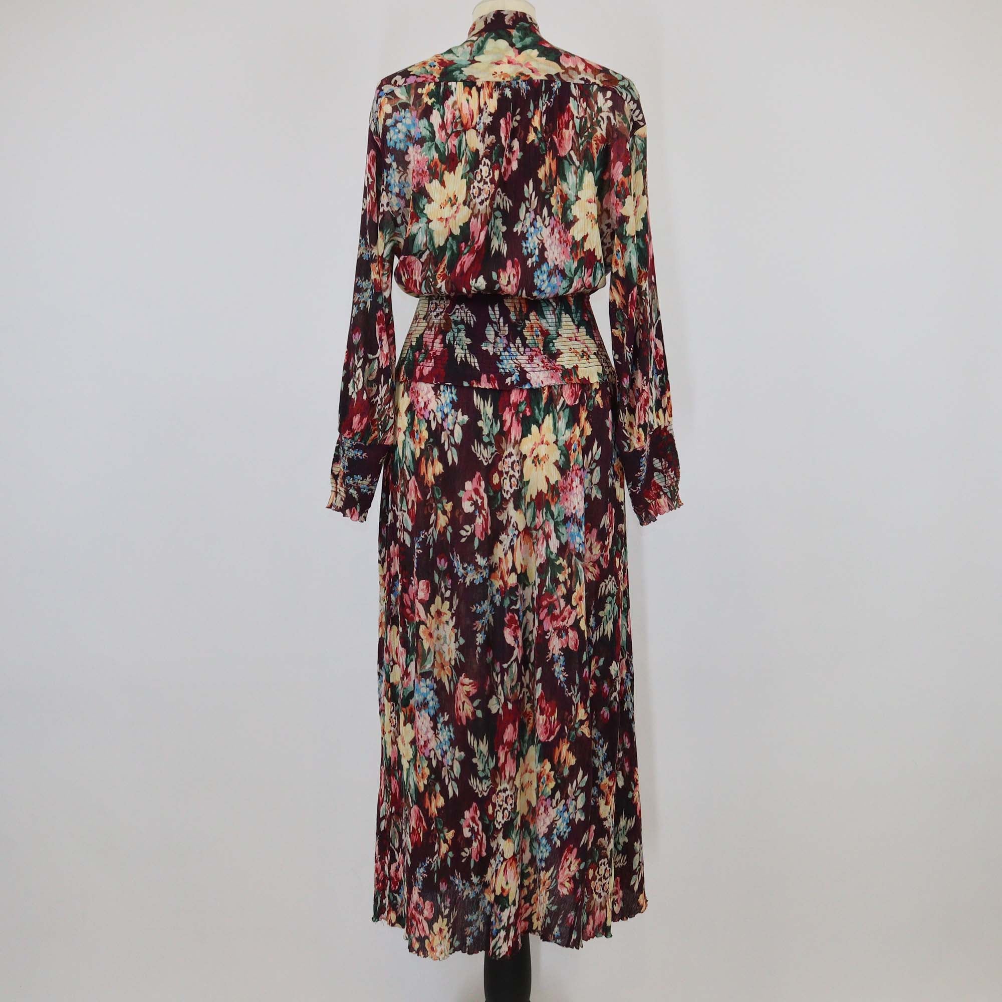 Zimmermann Burgundy/Multicolor Cotton & Silk Floral Print Shirred Maxi Dress