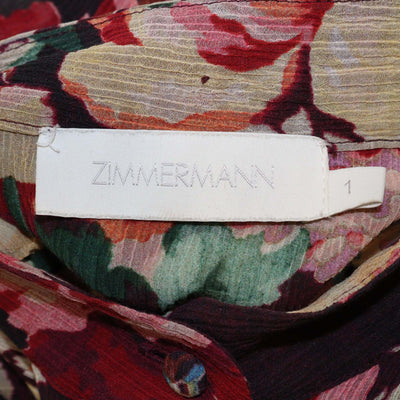 Zimmermann Burgundy/Multicolor Cotton & Silk Floral Print Shirred Maxi Dress