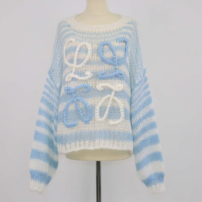 Loewe Blue, White Blend Mohair Anagram Striped Sweater