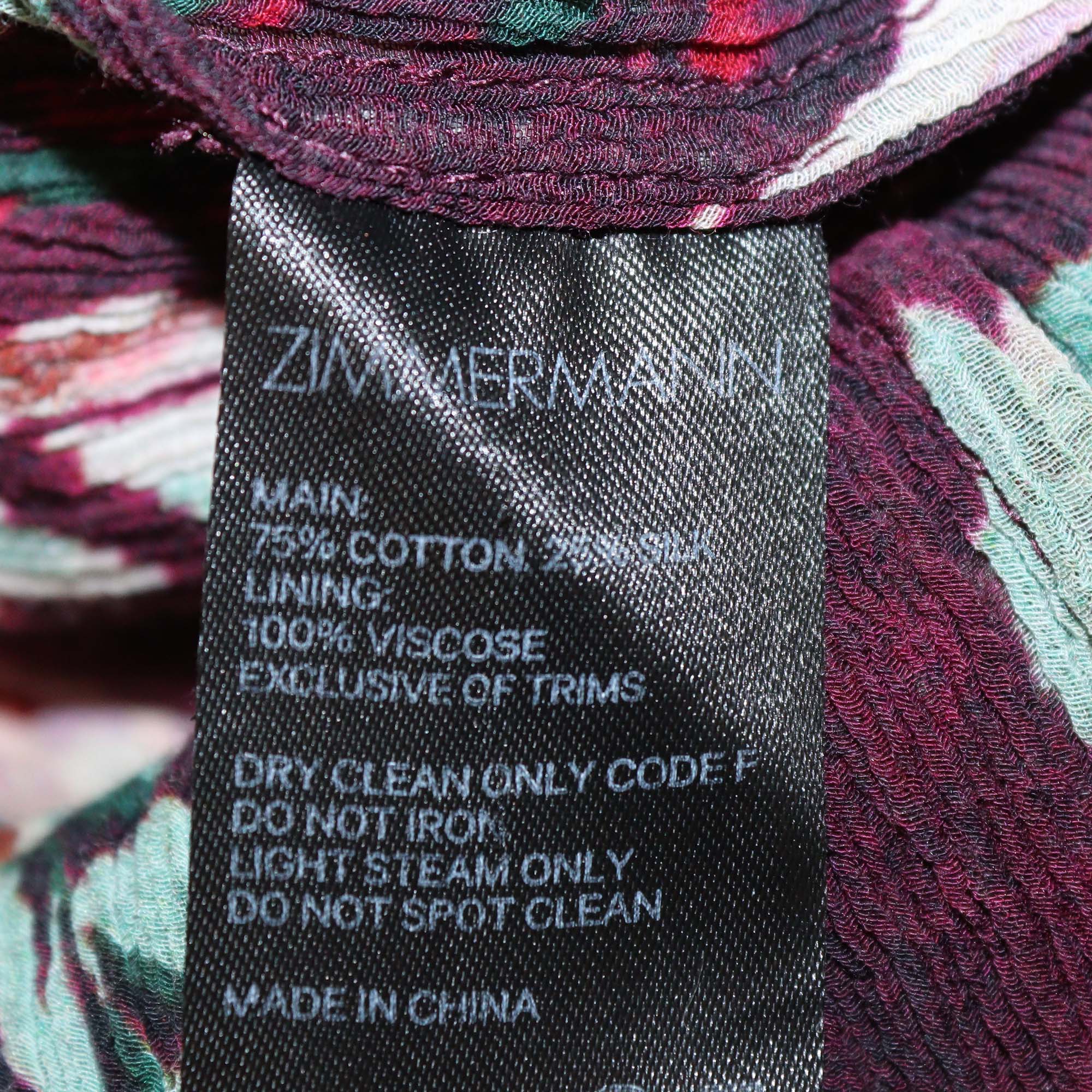 Zimmermann Burgundy/Multicolor Cotton & Silk Floral Print Shirred Maxi Dress