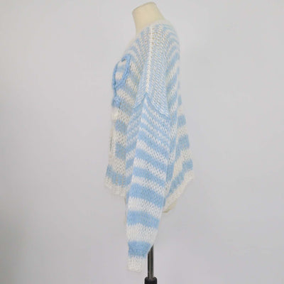 Loewe Blue, White Blend Mohair Anagram Striped Sweater