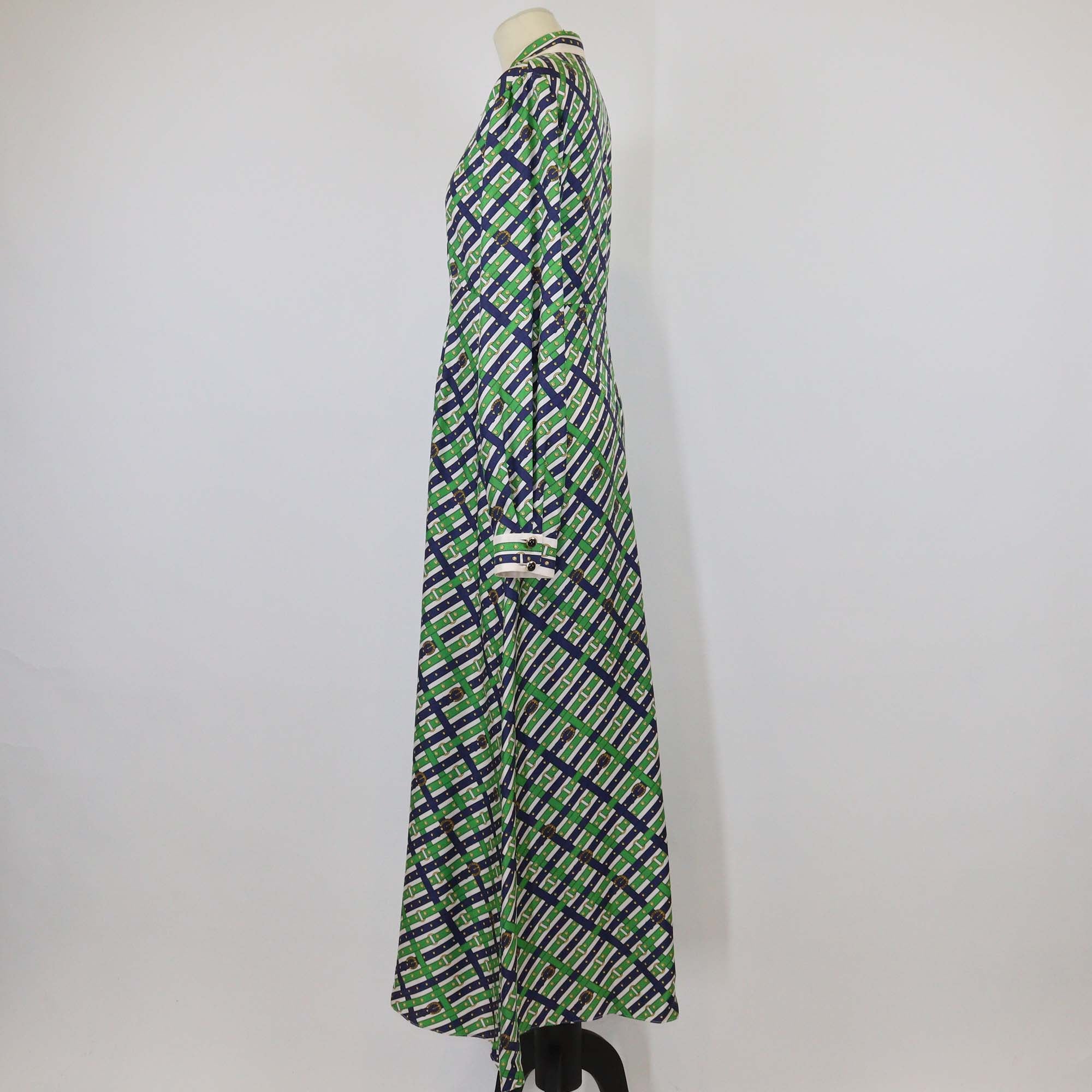 Gucci Multicolor Silk Diagonal Belt Print Long Sleeve Maxi Dress