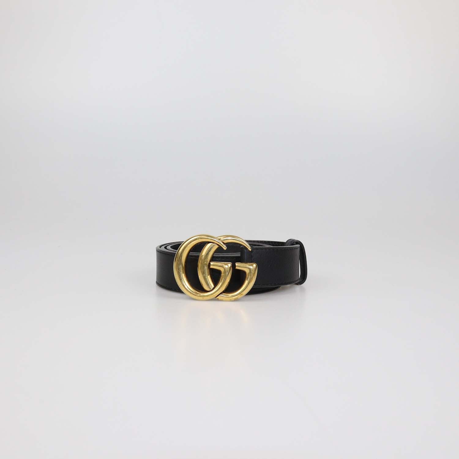 Gucci Black Leather GG Marmont Slim Buckle Belt
