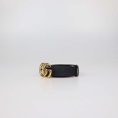 Gucci Black Leather GG Marmont Slim Buckle Belt