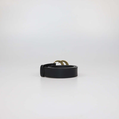 Gucci Black Leather GG Marmont Slim Buckle Belt