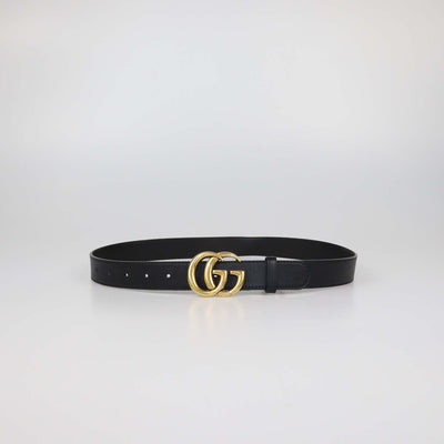 Gucci Black Leather GG Marmont Slim Buckle Belt