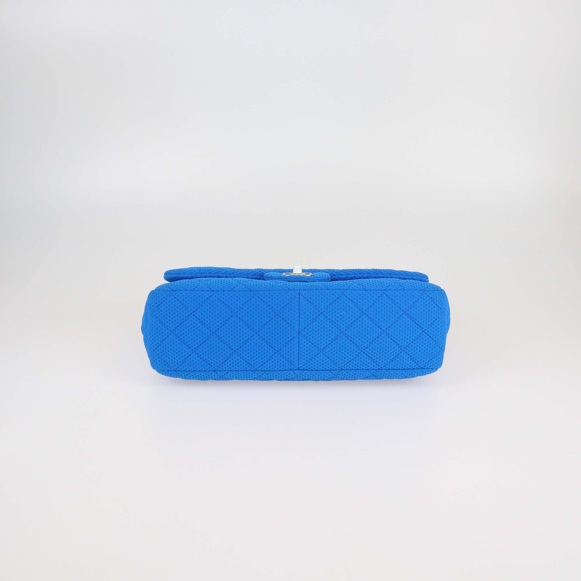Chanel Blue/Yellow Blue Quilted Perforated Jersey Jumbo Classic Single Flap Bag Womens Chanel 