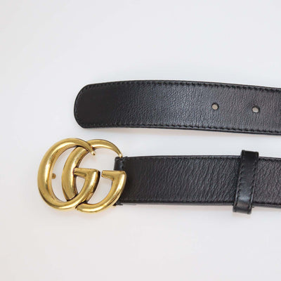 Gucci Black Leather GG Marmont Slim Buckle Belt