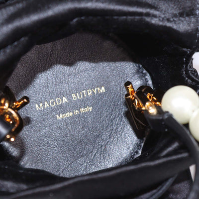 Magda Butrym Black Satin Micro Pearl Magda Evening Bag