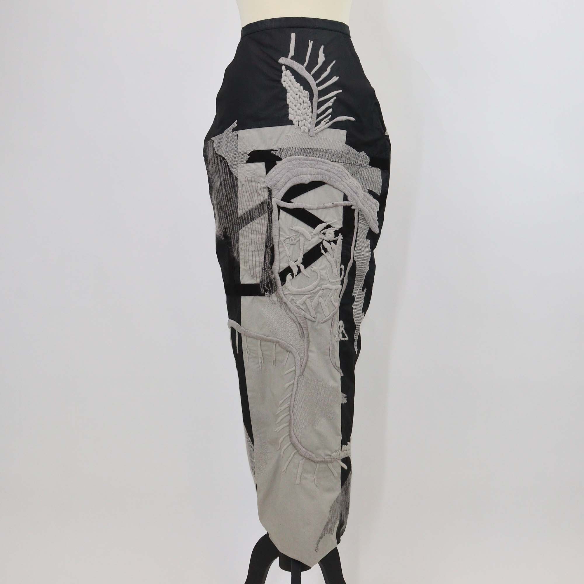 Rick Owens Black Cotton Messiah Embroidered Maxi Skirt