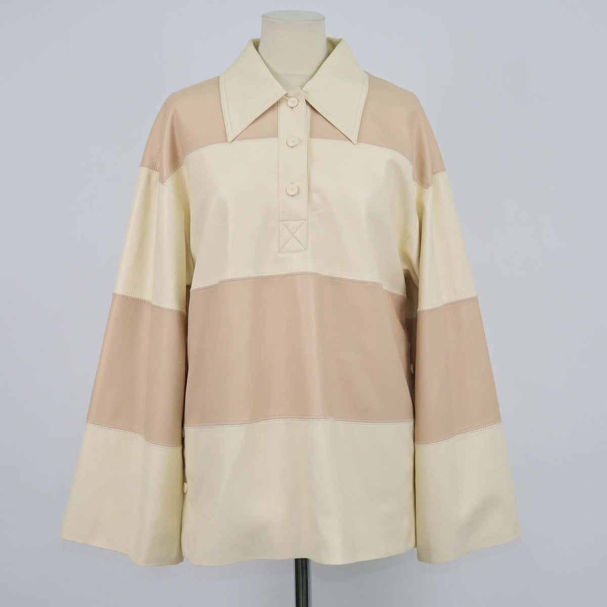 Nanushka Beige, Cream Faux Leather Patchwork Mini Dress