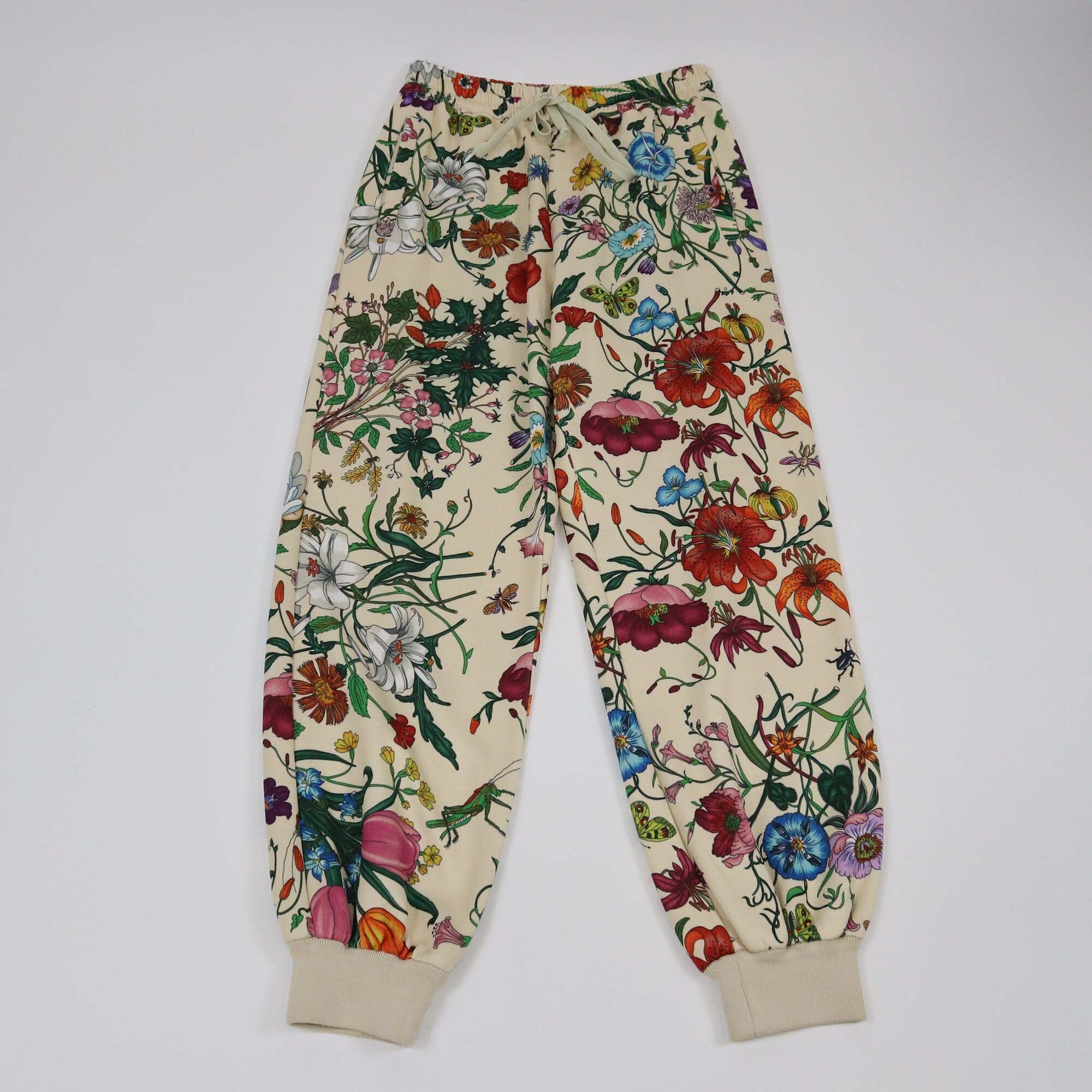 Gucci Beige Floral Print Drawstring Waist Track Pants Womens Gucci 