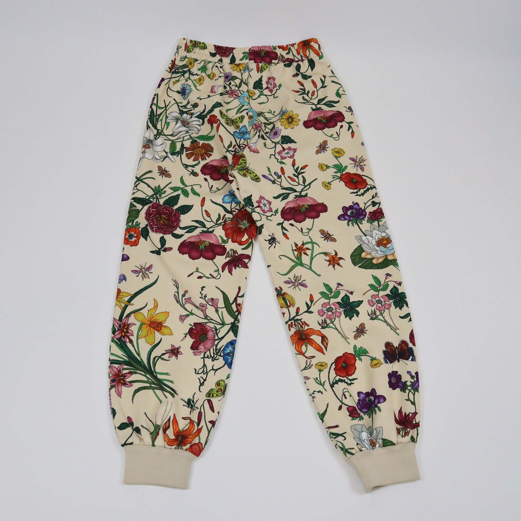 Gucci Beige Floral Print Drawstring Waist Track Pants Womens Gucci 