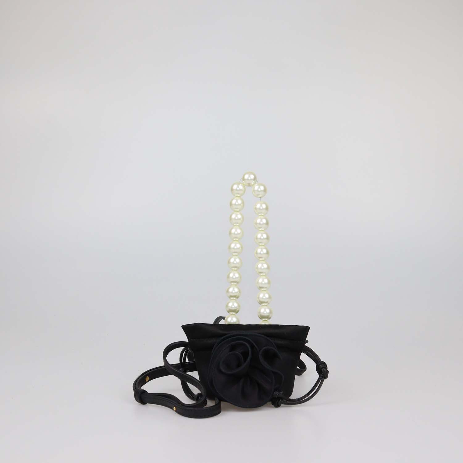 Magda Butrym Black Satin Micro Pearl Magda Evening Bag