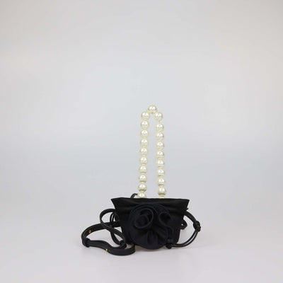 Magda Butrym Black Satin Micro Pearl Magda Evening Bag