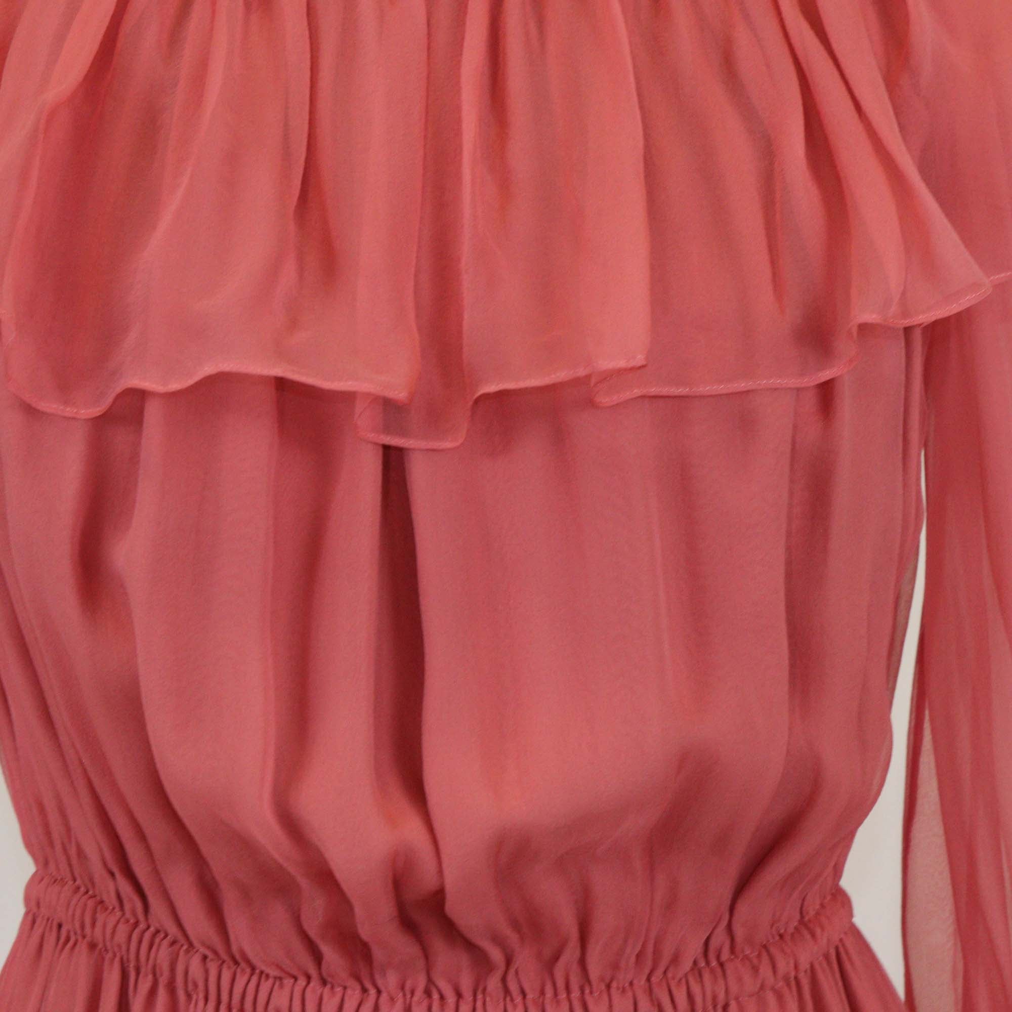Gucci Tulip Pink Silk Chiffon Off Shoulder Maxi Dress