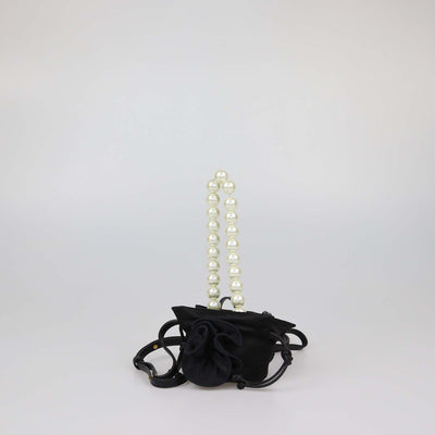 Magda Butrym Black Satin Micro Pearl Magda Evening Bag