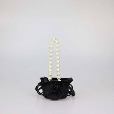 Magda Butrym Black Satin Micro Pearl Magda Evening Bag