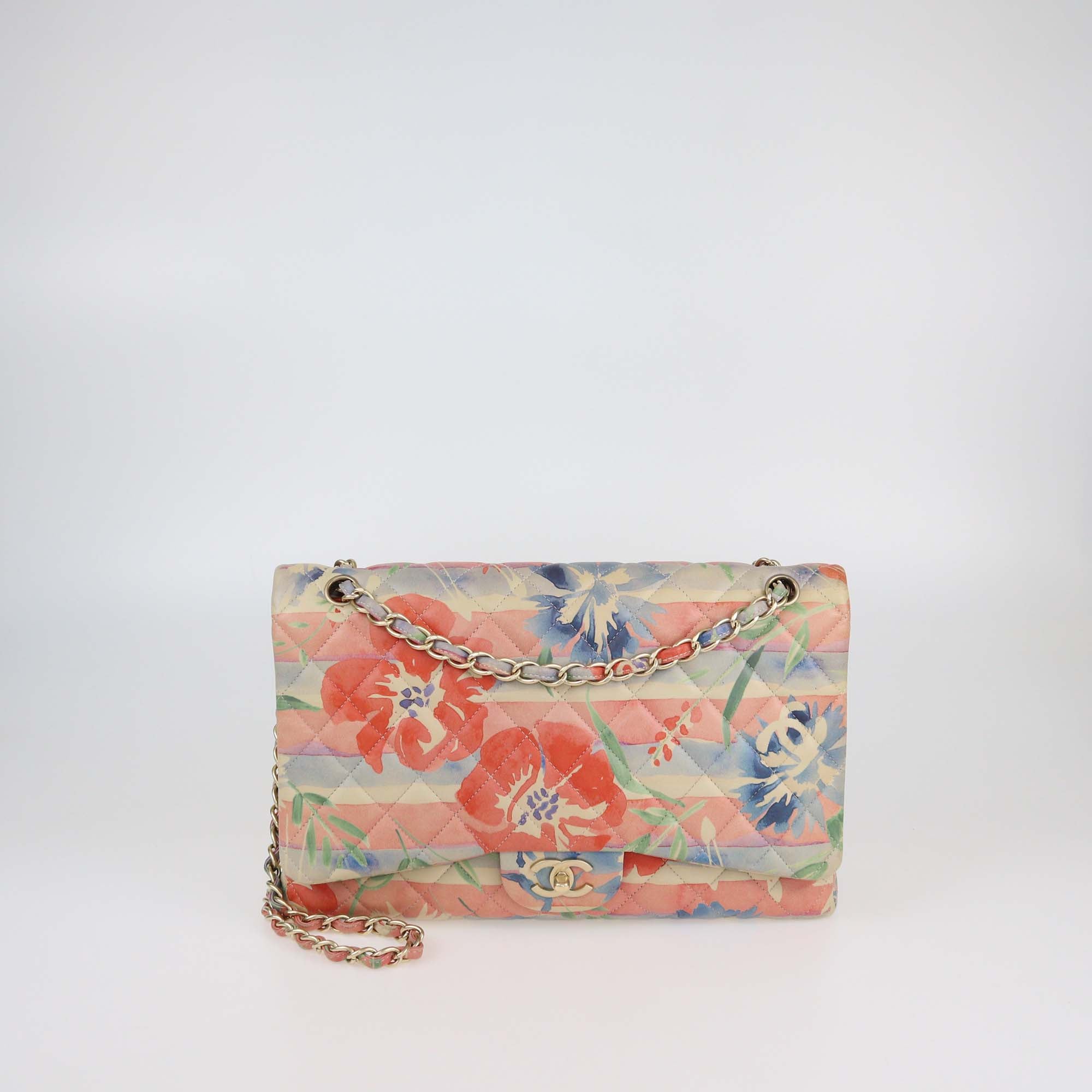 Chanel Multicolor Floral Print Quilted Leather Maxi Classic Single Flap Bag