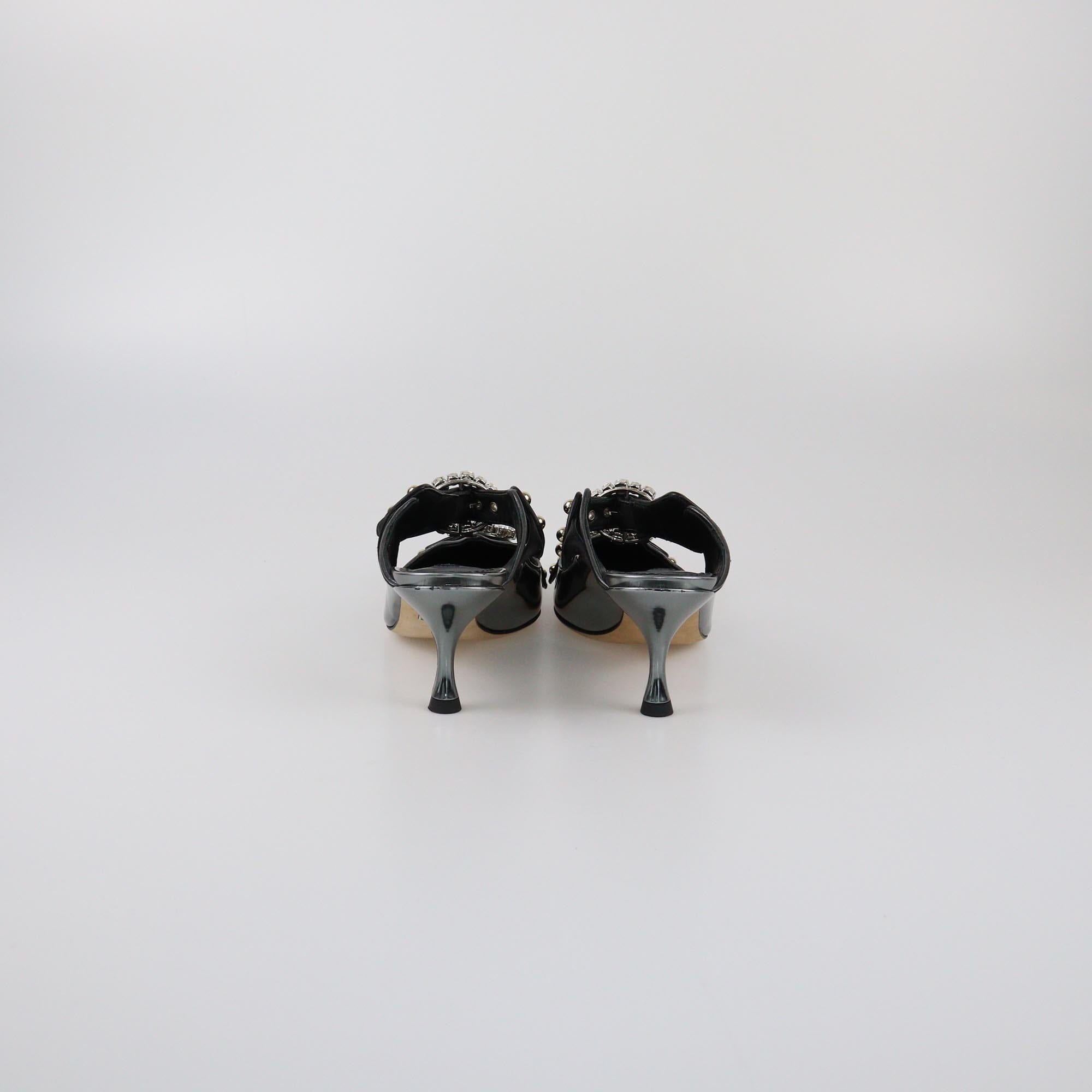Dolce & Gabbana Metallic/Black Crystal Embellished Cutout Mules Womens Dolce & Gabbana 