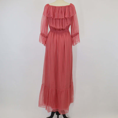 Gucci Tulip Pink Silk Chiffon Off Shoulder Maxi Dress