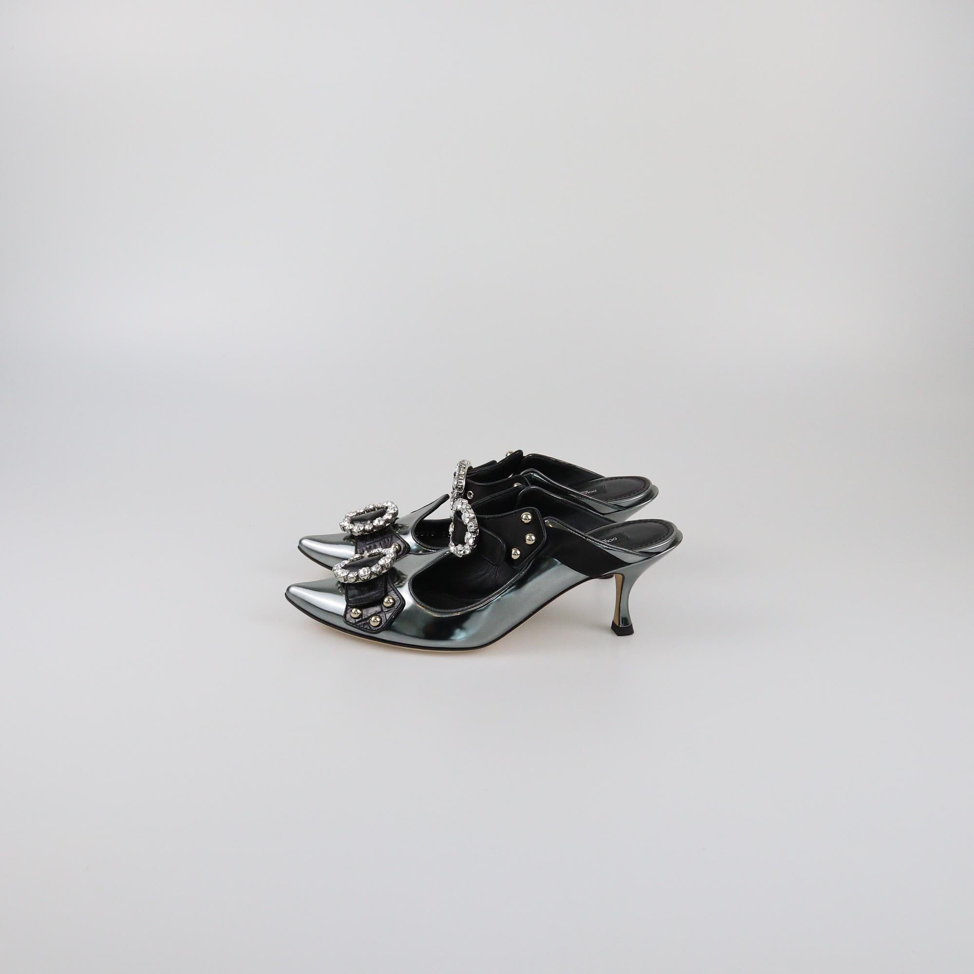 Dolce & Gabbana Metallic/Black Crystal Embellished Cutout Mules Womens Dolce & Gabbana 