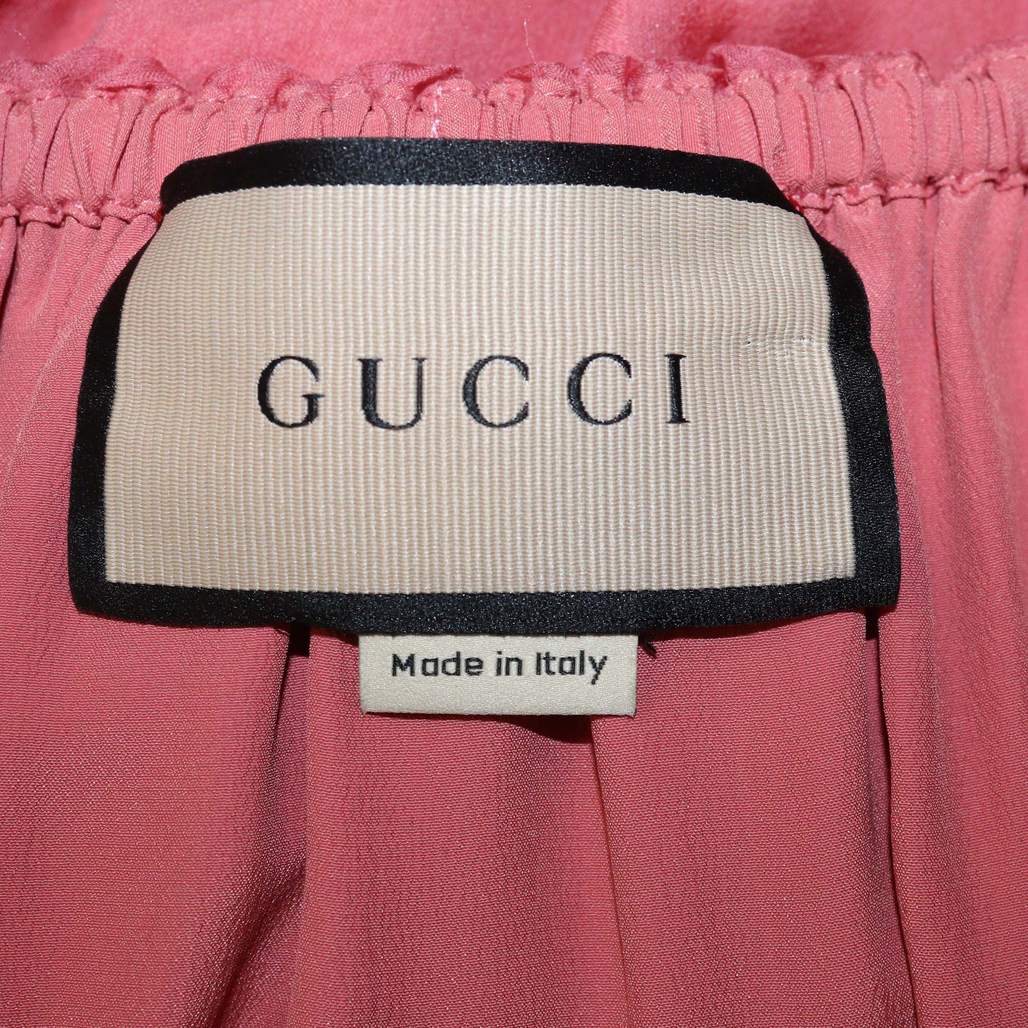 Gucci Tulip Pink Silk Chiffon Off Shoulder Maxi Dress